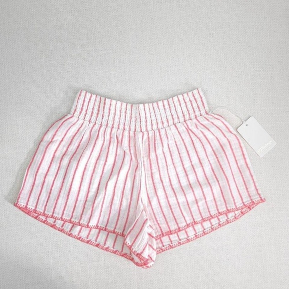 PJ‎ Salvage Womens Ivory Pink Striped Smocked Gauze Lounge Shorts RPLMS XS